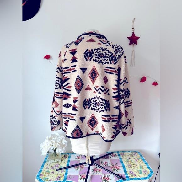Aztec Tribal Cream Brown Sherpa Coat Shacket L - Picture 2 of 4